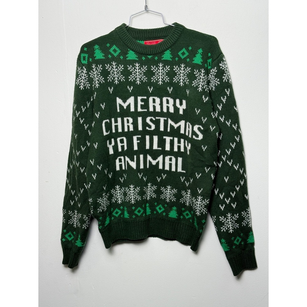 Ugly‎ Christmas Sweater Home Alone Merry Christmas Ya Filthy Animal Green